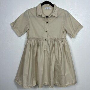 Beige Cotton Short Sleeve Button Closure Dress Size 13-14